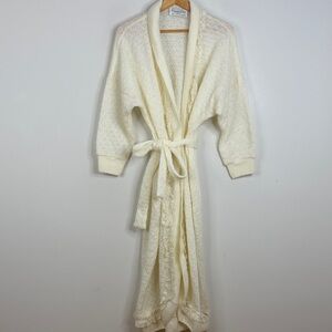 Vintage Christian Dior Robe Womens Small Cream Sweater Knit Lace Ruffle Gown